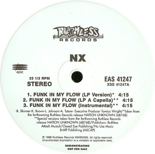 NX - Funk In My Flow - Ruthless Records, Epic - EAS 41247 - 12", Promo 1476514876