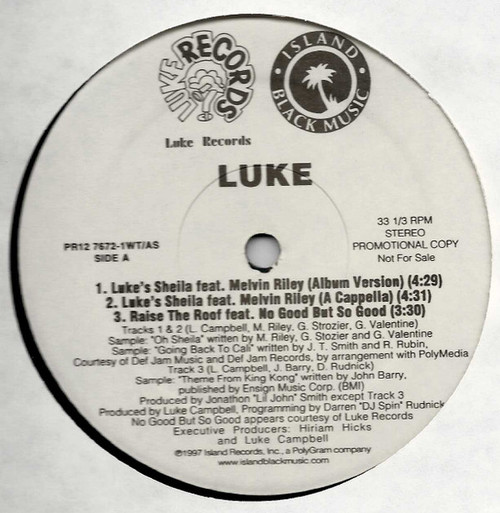 Luke - Luke's Sheila - Luke Records, Island Black Music - PR12 7672-1WT - 12", Promo 1488395857