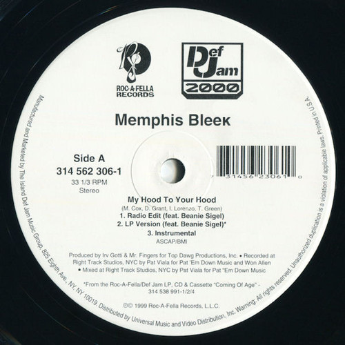 Memphis Bleek - My Hood To Your Hood - Roc-A-Fella Records - 314 562 306-1 - 12" 1524605452