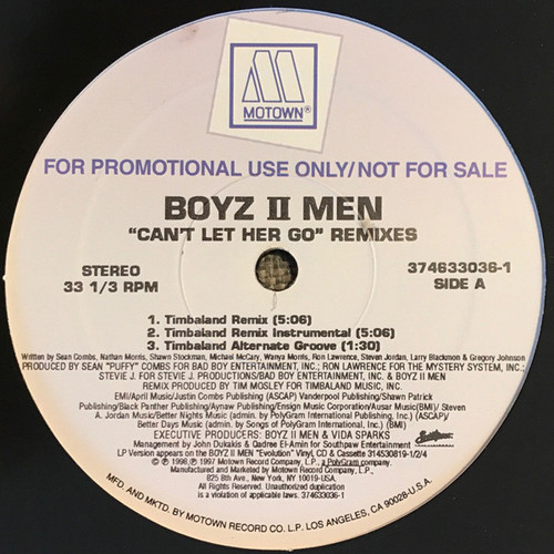 Boyz II Men - Can't Let Her Go (Remixes) - Motown - 374 633 036-1 - 12", Maxi, Promo 1597421665