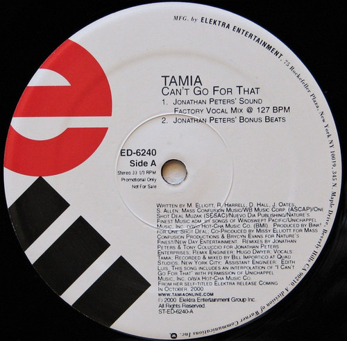 Tamia - Can't Go For That (Jonathan Peters Remix) - Elektra - ED-6240 - 12", Promo 1643873014