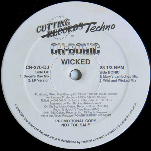 Oh•Bonic - Wicked - Cutting Techno - CR-270-DJ - 12", EP, Promo 1649025208