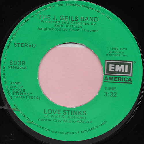 The J. Geils Band - Love Stinks (7", Single, Jac)