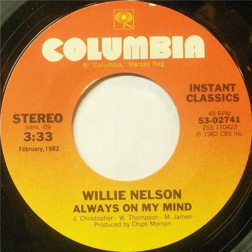 Willie Nelson - Always On My Mind / The Party's Over - Columbia - 53-02741 - 7", Single, RE, Car 1714093984