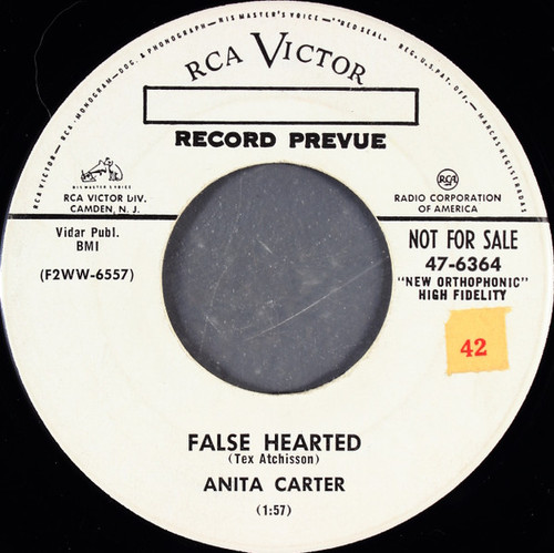 Anita Carter - False Hearted / I Wore Dark Glasses (At Your Wedding) (7", Promo)