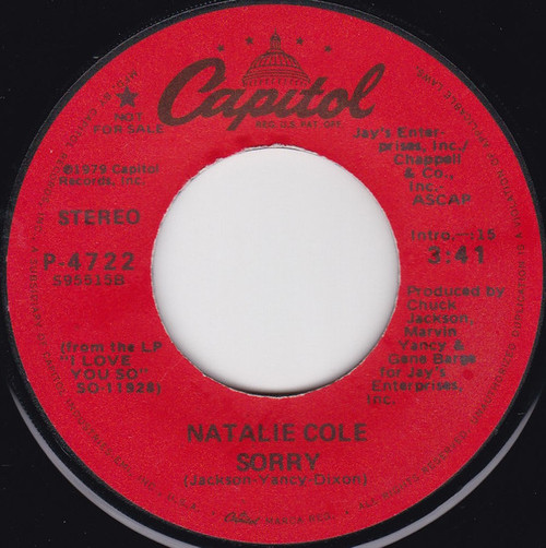 Natalie Cole - Sorry - Capitol Records - P-4722 - 7", Mono, Promo, Los 1761711562
