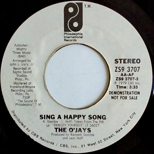 The O'Jays - Sing A Happy Song  - Philadelphia International Records - ZS9 3707 - 7", Promo 1761923782