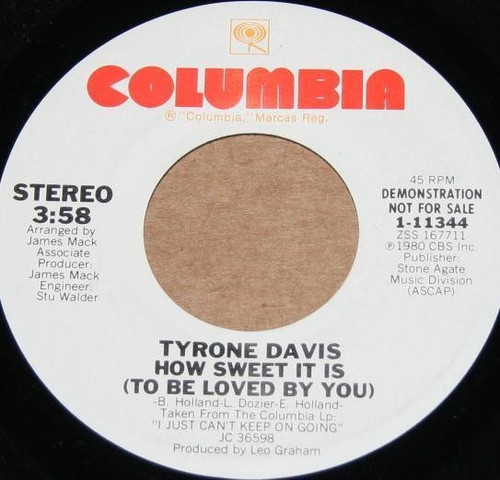 Tyrone Davis - How Sweet It Is (To Be Loved By You) (7", Single, Promo)