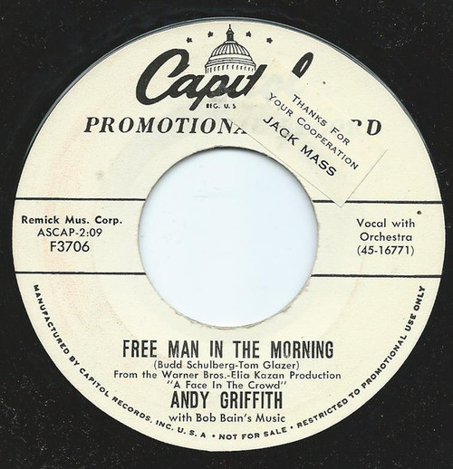 Andy Griffith - Free Man In The Morning - Capitol Records - F3706 - 7", Single, Promo 1765468243