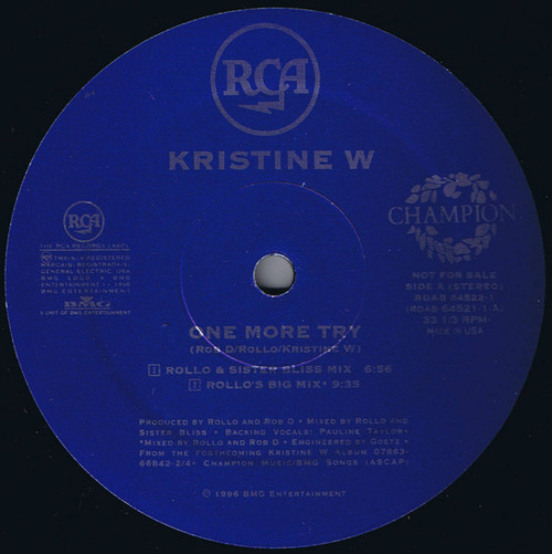 Kristine W - One More Try - RCA, RCA, RCA - RDAB-64522-1, RDAB-64521-1-A, RDAB-64521-1-B - 12", Promo 1795874581