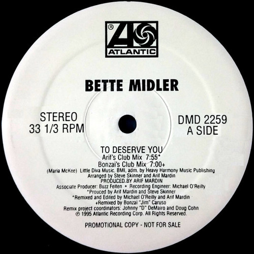 Bette Midler - To Deserve You (12", Promo)