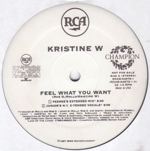 Kristine W - Feel What You Want - RCA, Champion - RDAB-64879-1 - 12", Promo 1801094605