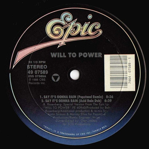 Will To Power - Say It's Gonna Rain (New Remixes) - Epic - 49 07589 - 12" 1797015643