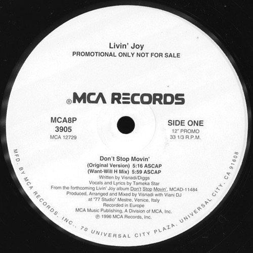 Livin' Joy - Don't Stop Movin' - MCA Records - MCA8P 3905 - 12", Promo 1803701998
