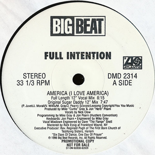 Full Intention - America (I Love America) - Big Beat, Big Beat - DMD 2314, 0-95643 - 2x12", Promo 1796106250