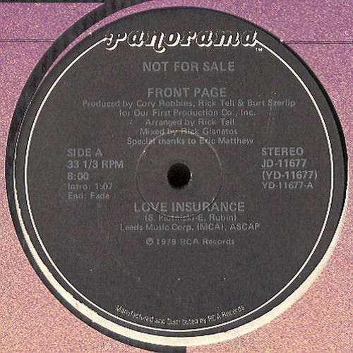 Front Page (2) - Love Insurance - Panorama Records (4) - JD-11677 - 12", Promo 1780299148