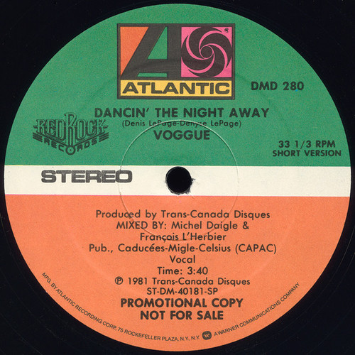Voggue - Dancin' The Night Away - Atlantic, Red Rock Records - DMD 280 - 12", Promo, Spe 1780263181