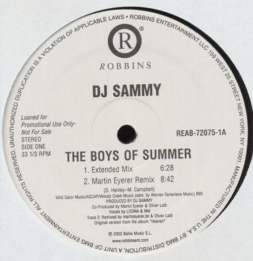 DJ Sammy - The Boys Of Summer (12", Promo)