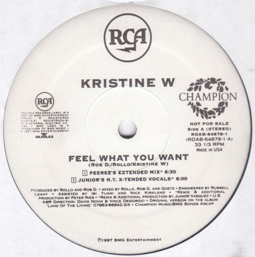 Kristine W - Feel What You Want - RCA, Champion - RDAB-64879-1 - 12", Promo 1801094557