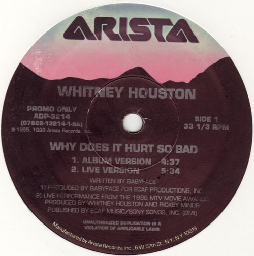 Whitney Houston - Why Does It Hurt So Bad / I Wanna Dance With Somebody (Who Loves Me) (Remix 1996) - Arista - ADP-3214 - 12", Promo 1803657916