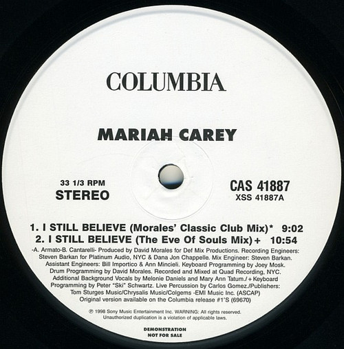 Mariah Carey - I Still Believe - Columbia - CAS 41887 - 12", Promo 1803704431