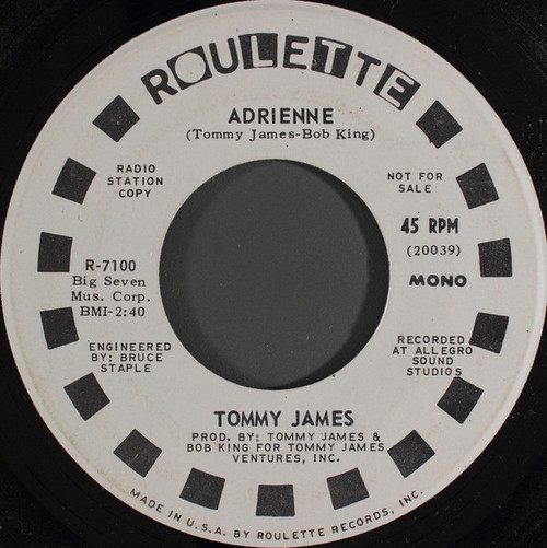 Tommy James - Adrienne - Roulette - R-7100 - 7", Mono, Promo 1876454356