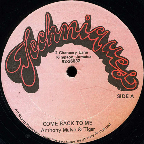 Anthony Malvo & Tiger - Come Back To Me (12")