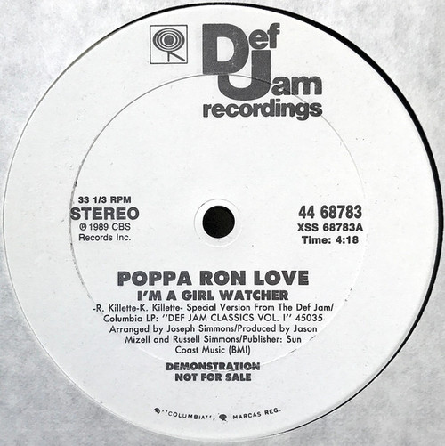 Poppa Ron Love - I'm A Girl Watcher (12", Promo)