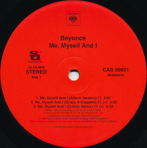 Beyoncé - Me, Myself And I  (Bangin' Urban Mixes) (12")