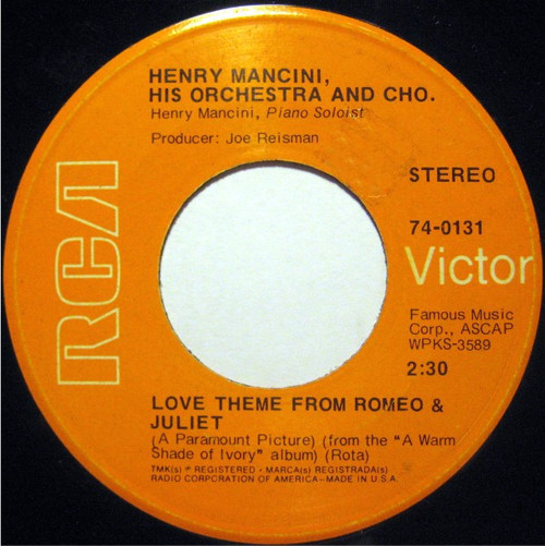 Henry Mancini, His Orchestra* And Cho.* - Love Theme From Romeo & Juliet / The Windmills Of Your Mind (7", Single, Spe)