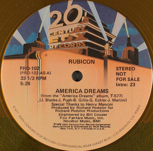 Rubicon (2) - America Dreams / Eyes Of Mary - 20th Century Fox Records - PRO-102 - 12", Promo, Yel 2152250258