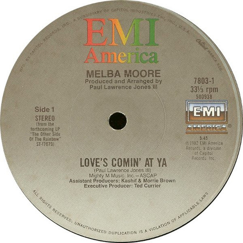 Melba Moore - Love's Comin' At Ya - EMI America - 7803 - 12", Single 2193536648