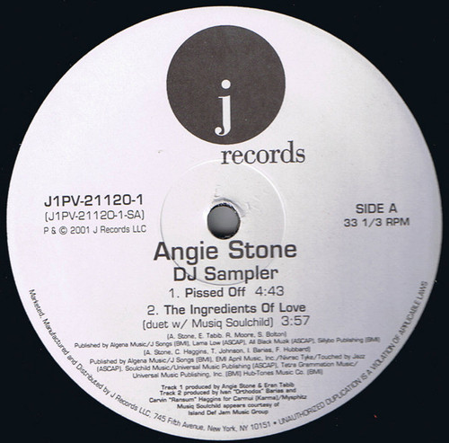 Angie Stone - DJ Sampler - J Records - J1PV-21120-1 - 12", Smplr 2192246456