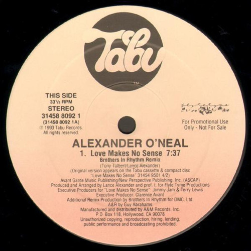 Alexander O'Neal - Love Makes No Sense (Brothers In Rhythm Remixes) - Tabu Records - 31458 8092 1 - 12", Promo 2230858045