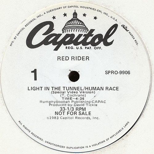 Red Rider - Light In The Tunnel / Human Race (Special Video Version) - Capitol Records - SPRO-9906 - 12", Promo 2221499425