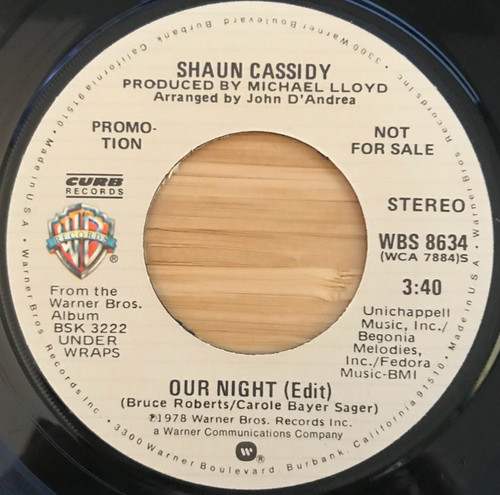 Shaun Cassidy - Our Night (7", Mono, Promo)