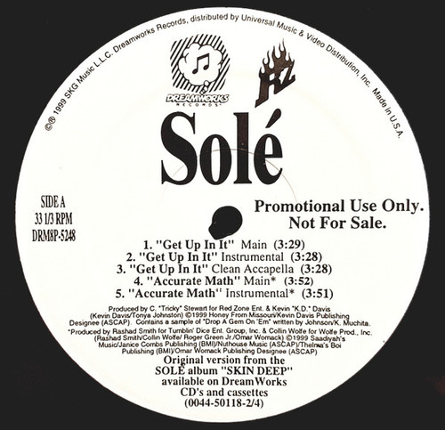 Solé - Get Up In It / Accurate Math / It Wasn't Me - Dreamworks Records - DRM8P-5248 - 12" 2387116156
