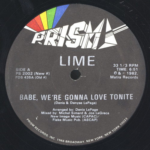 Lime (2) - Babe, We're Gonna Love Tonite / You're My Magician - Prism - PS 2002 - 12", RE, RP 2360341510