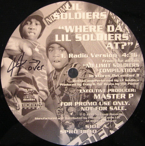Lil Soldiers - Where Da Lil Soldiers At? - No Limit Records, Priority Records - SPRO 81140 - 12", Single, Promo 2306115298