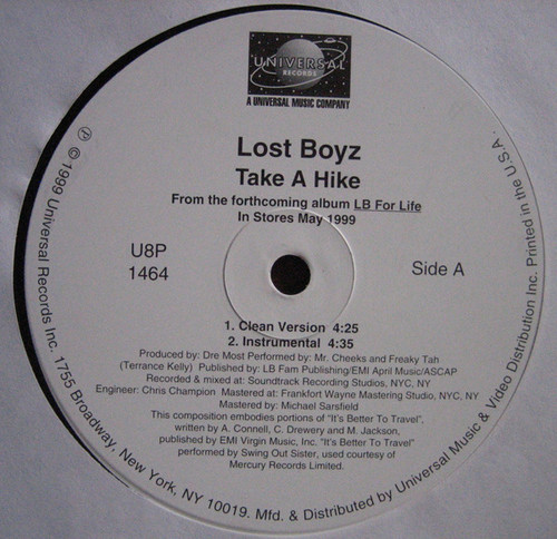 Lost Boyz - Take A Hike - Universal Records - U8P-1464 - 12", Single, Promo 2316565771