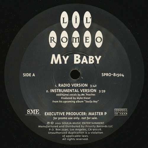 Lil' Romeo - My Baby - Priority Records - SPRO-81504 - 12", Promo 2294664037