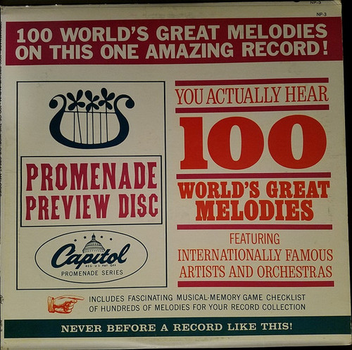 Unknown Artist - The Promenade 100: Excerpts From 100 Great Melodies (LP, Mono, Promo, Smplr)