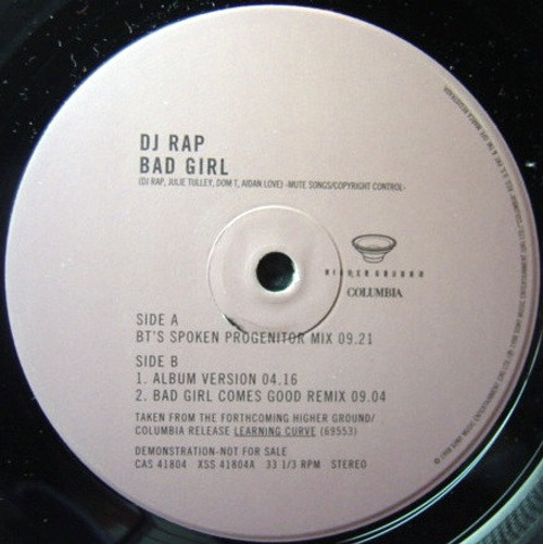 DJ Rap - Bad Girl - Higher Ground, Columbia - none, CAS 41804 - 12", Promo 2455921799