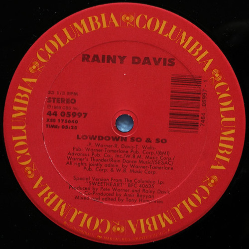 Rainy Davis - Lowdown So & So - Columbia - 44 05997 - 12" 2491675349