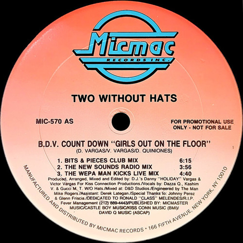 Two Without Hats - B.D.V. Count Down "Girls Out On The Floor" - Micmac Records, Inc. - MIC-570 - 12", Promo 2426253053