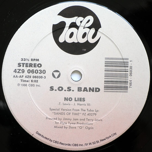 The S.O.S. Band - No Lies - Tabu Records - 4Z9 06030 - 12" 2491863392