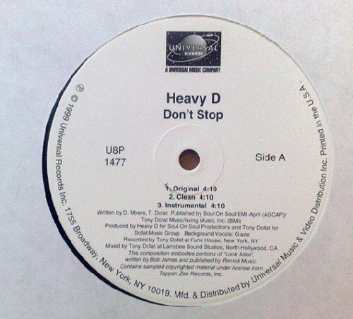 Heavy D - Don't Stop / On Point - Universal Records - U8P-1477 - 12" 2463789410