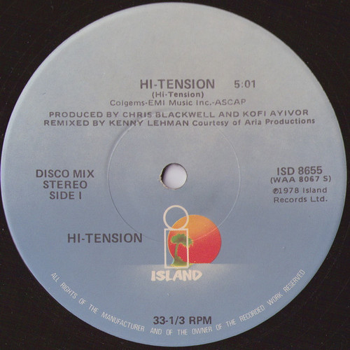 Hi-Tension - Hi-Tension / Girl I Betcha - Island Records - ISD 8655 - 12" 2494983419