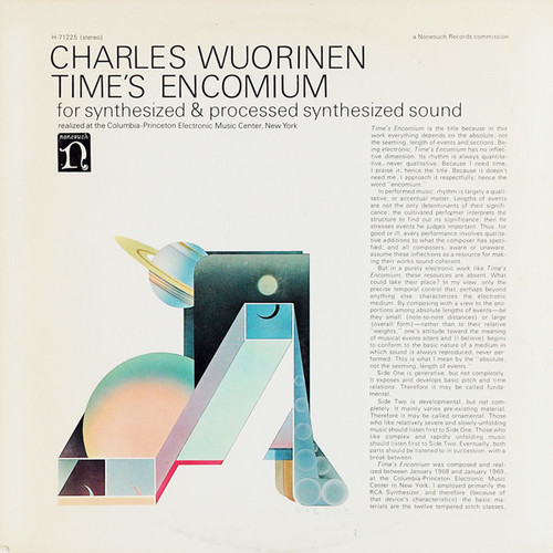 Charles Wuorinen - Time's Encomium (For Synthesized & Processed Synthesized Sound) (LP, Album)