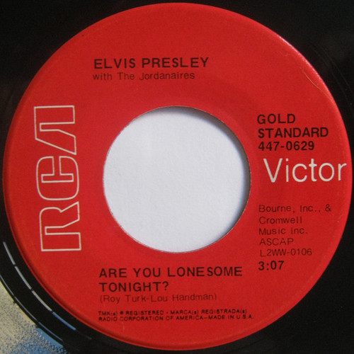 Elvis Presley With The Jordanaires - Are You Lonesome Tonight? (7", RE)